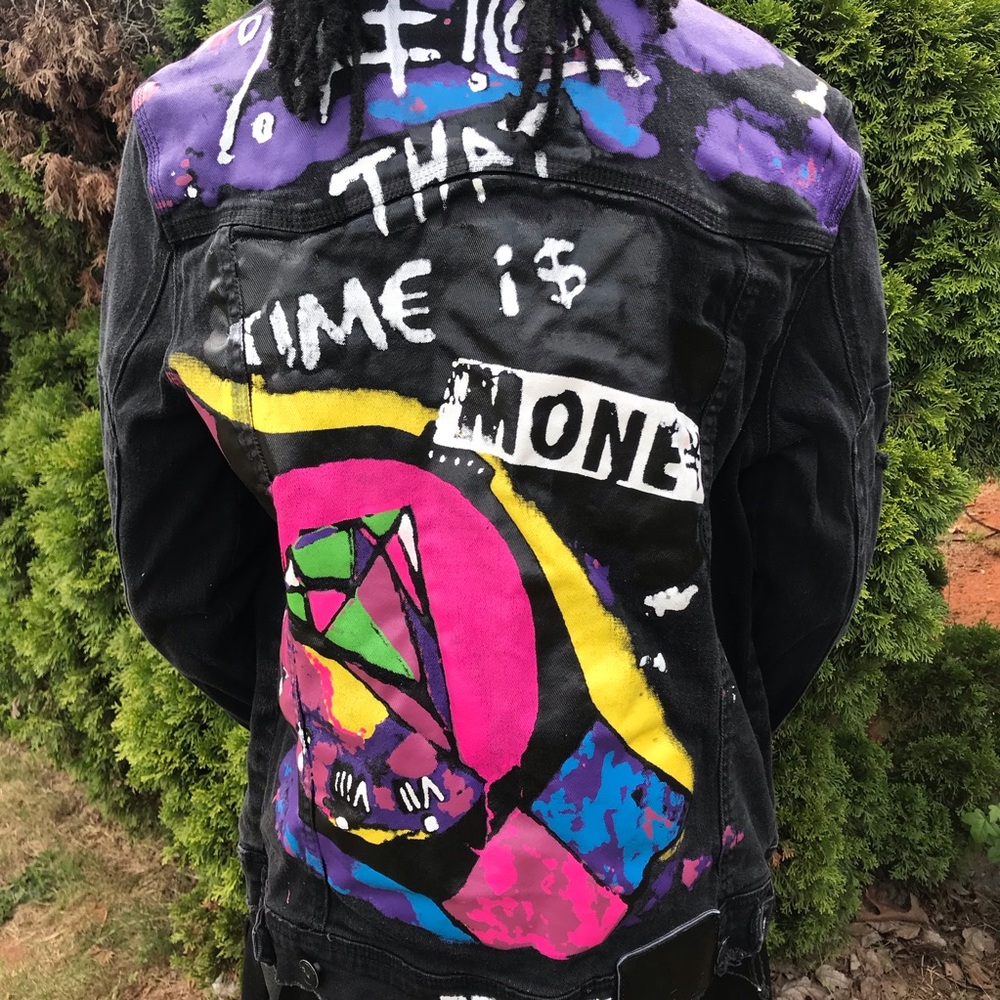 PREME Time Is Money Vintage Black Denim Jacket Size Large